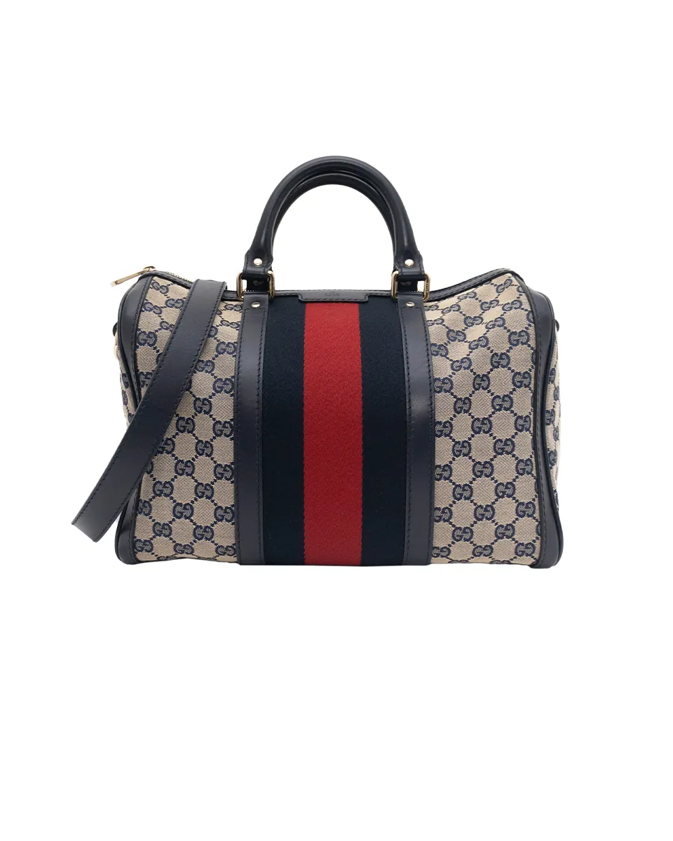 Gucci GG Canvas Vintage Web Medium Boston Bag